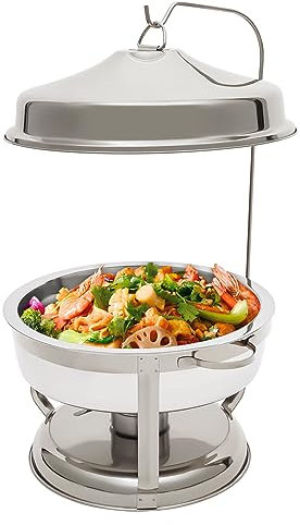 Set di scaldavivande in acciaio inox, con coperchio sospeso, per buffet, rotondo, scaldavivande per feste, ristoranti, hotel
