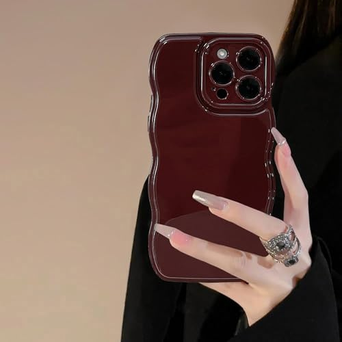 ZTOFERA for iPhone 15 Plus Case,Curly Wavy Frame Soft Silicone,Wine Red | Aesthetic Girly Design,Solid Color,Camera Protection