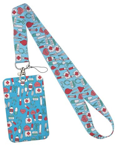 JEYORZY Porta badge identificativo con cordino staccabile per, Porta Badge con Cordino Porta Badge da Collo per ID Cards e Cellulare per Medico Infermiera Ufficio Scuola Donna Uomo(Blu)
