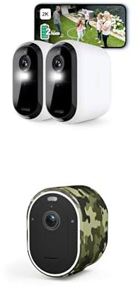 Arlo Essential 2K XL Battery Security Camera Outdoor Wireless, with Camo Skins, Home Video Camera With Colour Night Vision, Light, Siren, 2 Way Audio & WiFi, Secure Free Trial, 2 Cameras, White