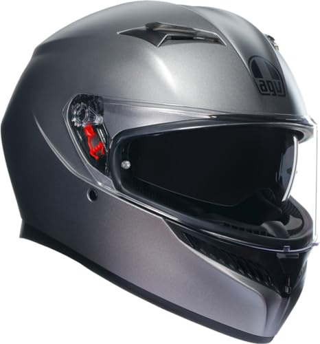 AGV - K3 E2206 MPLK, Casco de moto integral ECE con spoiler y visera UV resistente a los arañazos, con Interphone Ready, Mono Matt Luna Grey, Unisex, XS
