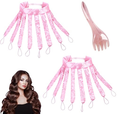 2 PCS Heatless Curls Stirnband Octopus Heatless Curls Band Kommt mit 1 Fünf-Krallen-Massagekamm DIY-Haarstyling-Tools Geeignet für Mittellanges Bis Langes Haar (Rosa)