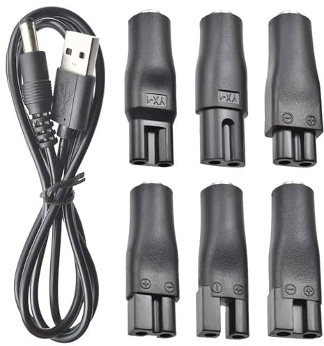 YIAJIA 7Pcs Shaver Charger Kit - 5V USB Power Cord Replacement for Electric Hair Clippers, Beard Trimmers, Shavers, Beauty Instruments, Desk Lamps, Purifiers