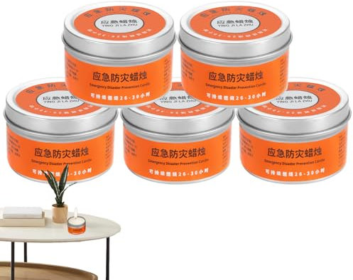 Survival-Kerze | 5 Stück Notfallkerzen ohne Duft, Laufzeit 20-30 Stunden, vielseitiges Zubehör für Beleuchtung von Schuppen, Zelten und Wettervorbereitung