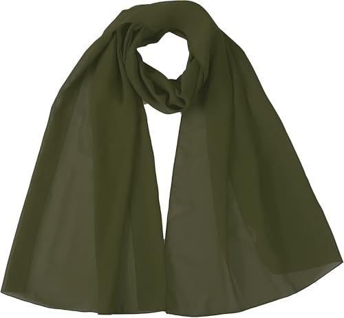 World of Shawls Chiffon Scarves Wraps for Wedding Party Special Occasions Women Plain Neck Scarf Soft Headwrap Girls Headscarf Sheer Wrap 45 x 160 Cm (Olive Green)
