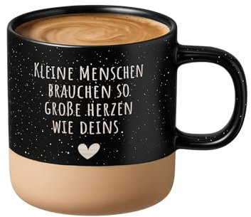wunderwunsch Steingut Henkel Tasse Becher personalisiert als Abschiedgeschenk für Erzieherin, Lehrerein, Hebamme und Geschenk Beste Freundin mit Namen (schwarz, kleine Menschen große Herzen)