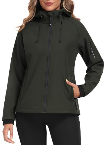 MoFiz Veste Softshell avec capuche pour femme imperméable coupe-vent d'hiver en polaire Veste pour la course à pied, la randonnée