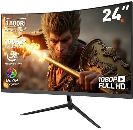 ReHisk 24 Zoll 1080P Curved Gaming Monitor, 1800R FHD 100Hz Computermonitor, 3ms Reaktionszeit, FreeSync, Augenpflege, HDMI/DP, integrierte Lautsprecher, VESA-Halterung