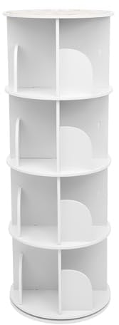 TuliperMood Libreria girevole a 4 livelli, a 360°, con 16 scomparti, colore bianco, per libri e decorazioni in soggiorno, camera da letto, cameretta dei bambini, ufficio, 40 x 40 x 115,5 cm