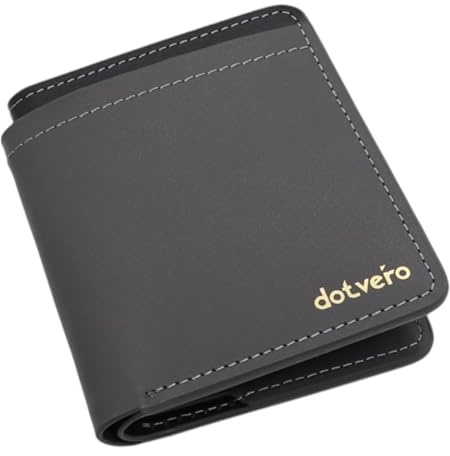 DOTVERO Venice - Premium Minimalist Wallet for Men - Real Leather - RFID Blocking Wallet can fit 8 Cards and Note Section - Handmade Slim Mens Wallet in Wooden Gift Box (Noir Black/Stone Grey)
