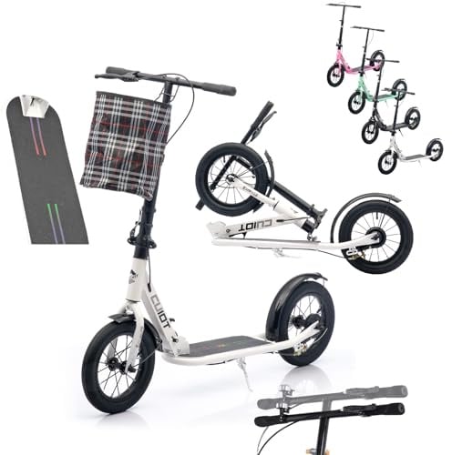 GHBXJX Scooter für Erwachsene & Jugendliche, Höhenverstellbarer Klapproller mit Korb, Tretroller luftreifen mit Handbremse und Fußbremse, bis zu 150kg, ideal Wahl für Pendler und Reisende (Rosa)