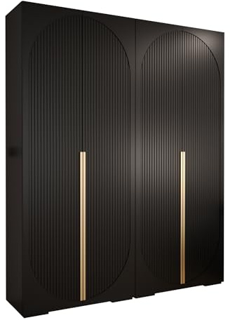 Kryspol - Kleiderschrank Schwarz - 4 Türen Garderobenschrank - ohne Spiegel, 2X Module hat Größe: 200 cm Breit x 236,7cm(H) x 47cm(T) & Schwenkbare Tür, Möbelplatte mit Fräsungen, Manhattan Ryfel 5