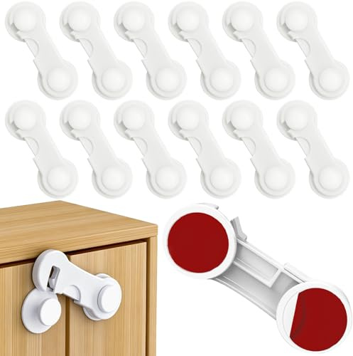 Wosyoodo 12 Stück kindersicherung schrank, Weiß Kindersicherung Schubladen, mit Starke Kleber, Zum Kleben Ohne Bohren, für Schrank, Kühlschrank und Schubladen