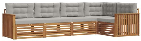 vidaXL Outdoor-Sofagarnitur mit Kissen 5 pcs Natürlich und Hellgrau, Gemütliches Outdoor-Set, modernes Ecksofa, robuster Loungesessel, Gartenmöbel, Terrasse zum Relaxen
