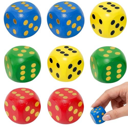 8 Stück Würfel Groß, Holzwürfel für Brettspiele, Natur Holz Spielwürfel, Vier Farben, 30 Millimeter Natürliche Holz Würfel für Strategie und Rollenspiele