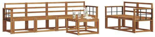 vidaXL Outdoor-Sofagarnitur 7 pcs Natur Massivholz Akazie, Akazienholz Garten-Sofa-Set, Moderne Gartenmöbel, langlebige Couch, schicke Lounge, ergonomisches Design