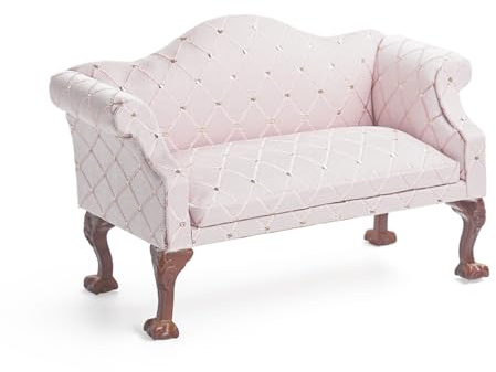 Odoria Puppenhaus Couch Miniatur Sofa: 1/12 Maßstab Zweisitzer für Wichtel Wohnzimmer Büro Vintage Rosa - Mini Liebesbank Luxuriös Viktorianisch Möbel