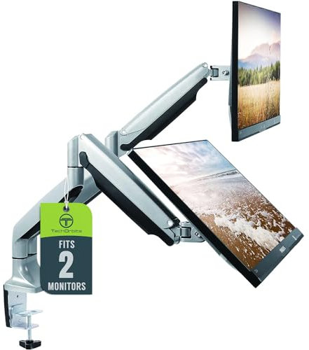 TechOrbits Universelle Schreibtischhalterung für Dual-Monitore, passend für zwei 13-30-Zoll-Monitore mit Drehgelenk und Klemme