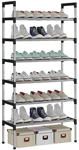 AcornFort® S-504 6 Ebenen Stöckiges Silber Verstellbare Schuhablagen Schuhaufbewahrung Hohes Schuhregal Organizer Regal Halteständer für 18 Paar Schuhe, 56 x 30 x 110 cm,Extra Robuste Bauweise