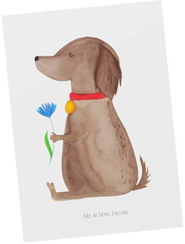 Mr. & Mrs. Panda Postkarte Hund Blume - Geschenk, Hundemama, Hundemotiv, Hundespruch, Haustier, Hundeliebe, Einladungskarte, Geschenkkarte,
