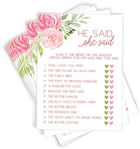 Printed Party Brautparty-Spiel, He Said She Said, Floral, 50 Karten