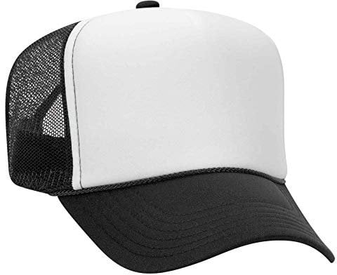 Otto Cap 5 Panel High Crown Mesh Back Trucker Hat Polyester Foam Front, Schwarz / Weiß / Schwarz, Einheitsgröße