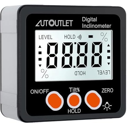 AUTOUTLET Goniometro digitale Angle Finder, Base Magnetico LCD Inclinometro con Retroilluminazione, Goniometro Digitale 360° Inclinometro Level Box con in/ft, mm/m