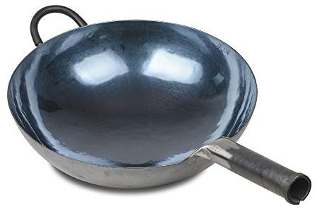 Wok cinesi in ferro martellato a mano e padelle, antiaderenti, senza rivestimento, meno olio. 36CM Black Seasoned with help handle