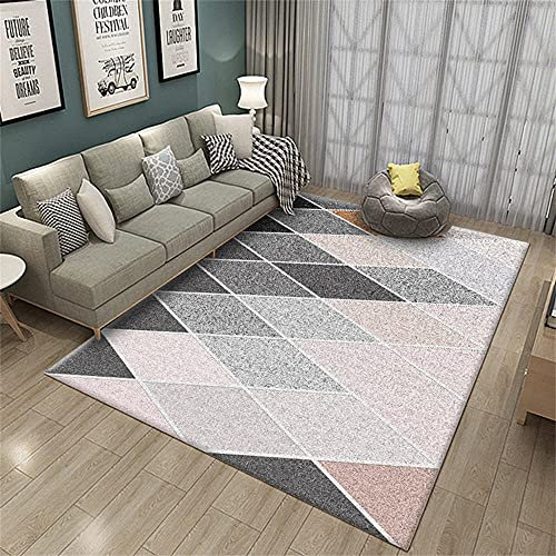Tapis Descente De Lit Tapis Pas Cher Le Tapis de Triangle géométrique Rose-Gris est Lavable en Machine sans déformationRevetement De Sol 60X90cm