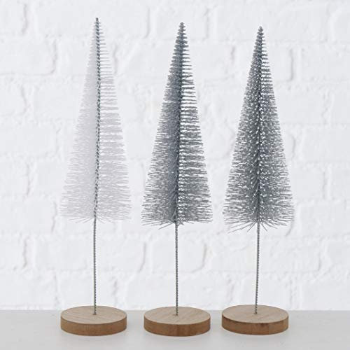 BOLTZE Deko Baum Bäumchen Dekoaufsteller H 30 cm Silber weiß Kunststoff 3er Set
