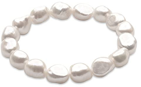 Secret & You Perlenarmband aus Süßwasser-Zuchtperlen aus weißem Barock 10-11 mm 16 Perlen insgesamt - 18 cm elastisches Armband.