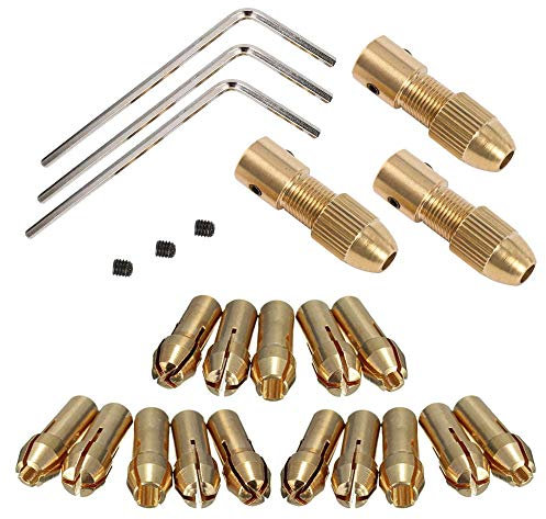 Mesee 3 Set 0.5-3mm Brass Drill Chuck Set Small Electric Drill Bit Collet Mini Twist Drill Chucks Adapter for Rotary Tools Fits 3.17mm Motor Shaft