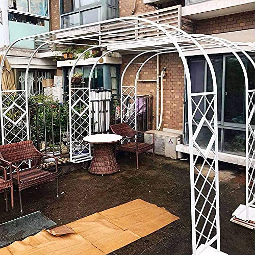 CHFQ 1.4M Heavy Duty Metal Garden Arch, Large Black/White Rose Arch Arbor, for Climbing Plants Support Archway Garden Decoration, 3.4M Wedding Arch, Easy to Assemble,White,1.4Mx2.3M