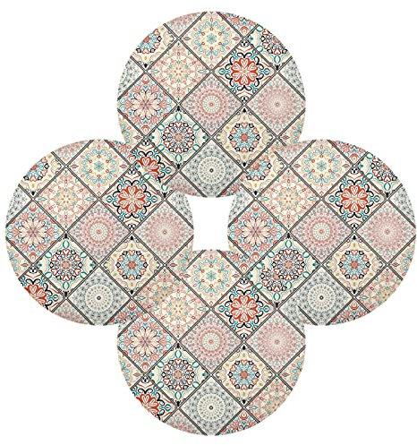 Mandala Portia Chic Style Tiles Square Portuguese Moroccan Motifs Set of 6 Table Placemat, Non-Slip Place Mats Protector Washable Plate Mat Holder, 15.4 Inches Round Desk Pad for Kitchen Dining