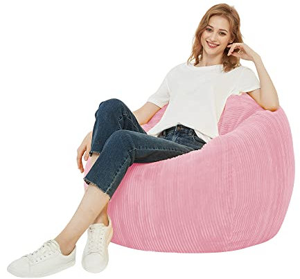 Sitzsackbezug aus Cord, waschbar, weicher Sitzsackbezug (ohne Füllstoff), für Kinder, Jugendliche, Jungen und Mädchen (XL, 100 x 120 cm, Rosa)