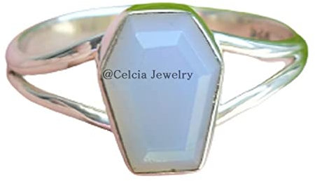 Echter Aqua Chalcedon Edelstein handgefertigter Schmuck Frauen, massiver 925er Sterling Silber Sargring, Ehering, viktorianischer Ring, westlicher Ring, einzigartiges Geschenk Sie (Aqua-Chalcedon)