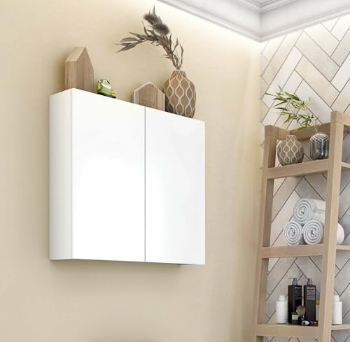 Dmora - Hängeschrank Connell, Oberschrank, Wandschrank, Multifunktionaler Zusatzschrank, 60x16 h60 cm, Glänzendes Weiß