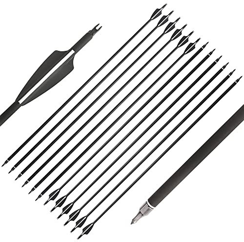 SHARROW 12Pcs 32 Zoll Carbon Pfeile Spine 500 Pfeile für Bogenschießen Jagd Bogen Pfeile Jagdpfeile mit Kunststoffbefiederung für Pfeil Und Bogen Recurvebogen Compoundbogen Langbogen (12Pcs, Schwarz)