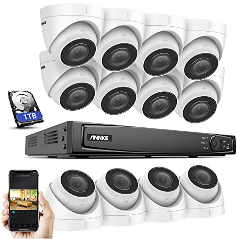 ANNKE 5MP PoE Überwachungskamera Set für den Außen, Videoüberwachung, 16CH 8MP NVR und 12 x 5MP IP Kamera PoE mit Audio, IP67 Wasserdicht, Nachtsicht EXIR 2.0 von 30m, Bewegungserkennung, 1TB HDD