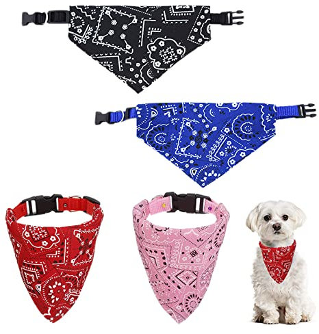 4 Stück Hund Halstuch Hunde Bandana Kopftücher Einstellbare Haustier Kopftuch für Kleine Mittel Hunde und Katzen, 24-40 cm (S)