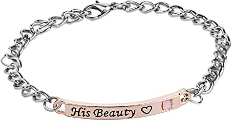 Kreativer Schriftzug Paar Armband Ihr Biest Seine Schönheit Männer Damen Diamant besetzt Hand Ornament Geschenk