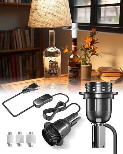 DoRight E27 Support de lampe de bouteille avec interrupteur et prise, kit d'adaptateur de lampe de bouteille pour lampe de table de bouteille de vin à faire soi-même - Noir Lot de 2