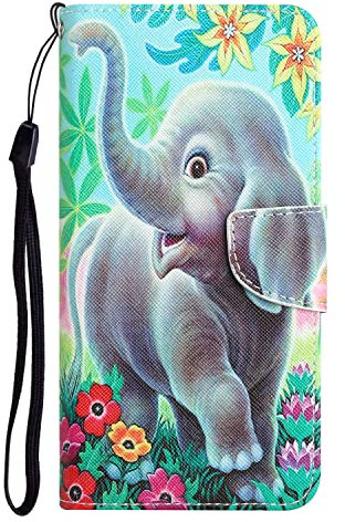 AIFILLE Folio Case for iPhone 11 Girls Boys Pattern Baby Elephant Pattern Leather Wallet Cover and Silicone Bumper with Card Holder Kickstand Animal Phone Cover for iPhone 11 6.1 inch