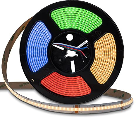 NEELED RGBW COB LED Streifen mit 784 LEDs/M flexibler RGBw LED Strip DC24V dimmbar und selbstklebend 18W/M LED Band 5m IP20 mehrfarbig. LED Strip ohne Netzteil