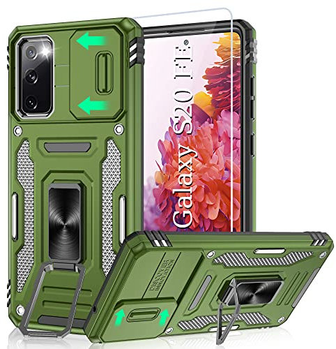 Kompatibel mit Samsung Galaxy S20 FE Hülle Schiebe-Kameraabdeckung Stoßfestes Samsung S20 FE Hülle mit 360°Ständer Handyhülle Samsung S20 FE Olivgrün