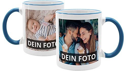 PhotoFancy® - Fototasse beidseitig Bedruckt - Personalisierte Tasse mit eigenen Fotos selbst gestalten - Hellblau