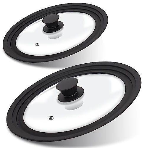 Lerykin Tempered Glass Lid Set of 2 - Universal Lids with Heat Resistant Silicone Rim for Pots, Pans and Skillets - Pan Cover Replacement Lids Fit 7, 8 & 9 and 10, 11 & 12 Diameter Cookware