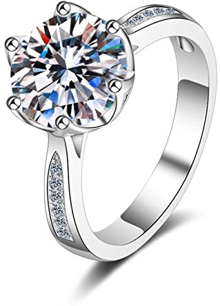 Gualiy Verlobungsring 925 Silber, Eheringe Freundschaftsringe 6-Zinken Ring mit Moissanit 3ct Ringe Größe 49 (15.6)