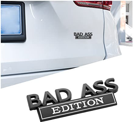 CGEMDY Auto Bad Ass Edition Emblem, Geeignet für Autoinnen Außendekoration oder Metall, Personalisierte Metallaufkleber Geeignet Auto-Emblem-Autoaufkleber(Schwarz-Weiß)