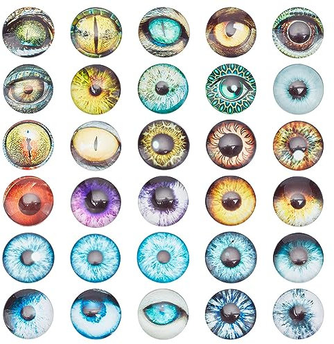 PH PandaHall 30 Stile 40mm Glascabochons, Große Tier-Glasaugen, Halbrund/Kuppel-Cabochon-Glasaugen für Schmuckzubehör, Cameo-Anhängerherstellung Und Puppenherstellung